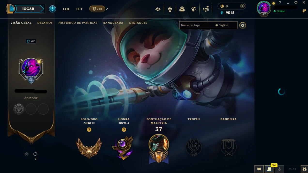 3 contas (2 gold e 1 com 94% de winrate no bronze)