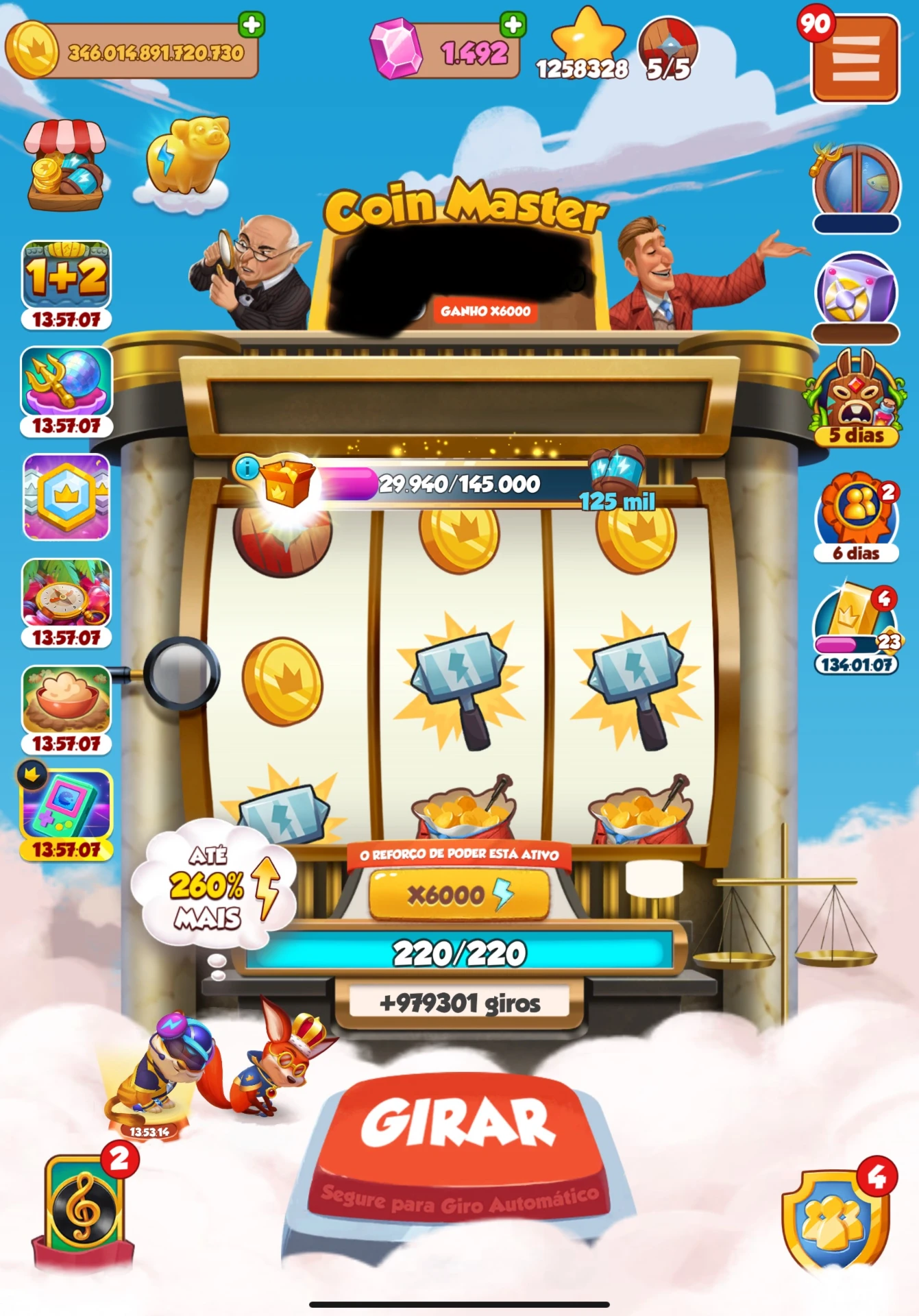 Conta VIP Coin Master 1258328 estrelas, vila 472, 900k giros
