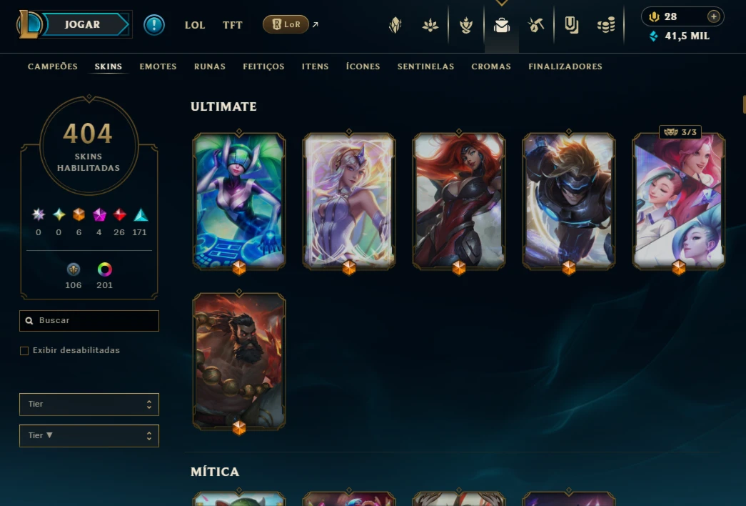 Conta de LoL de 2012 FULL champ LVL671