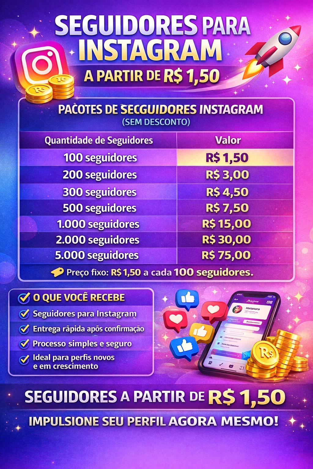 🚀 Seguidores Para Instagram — A Partir De R$ 1,50