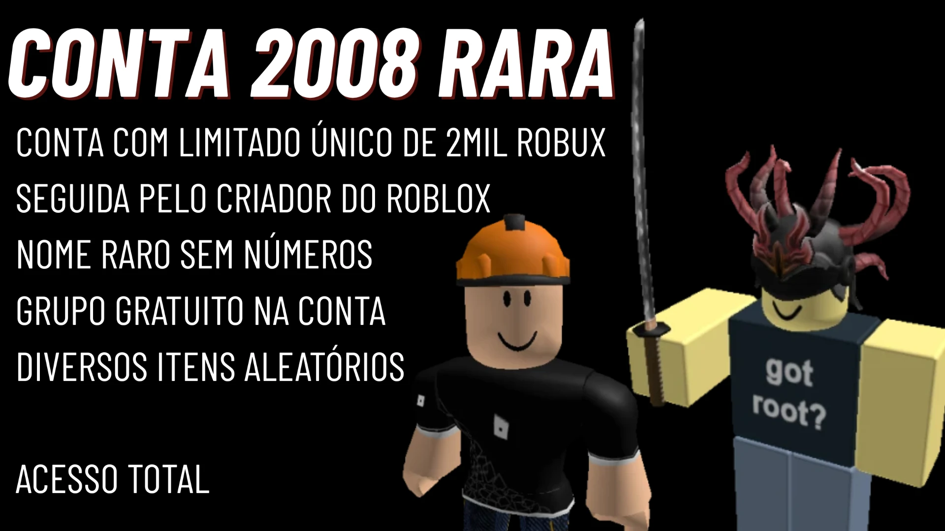 Conta Roblox de 2008 com itens limitados únicos