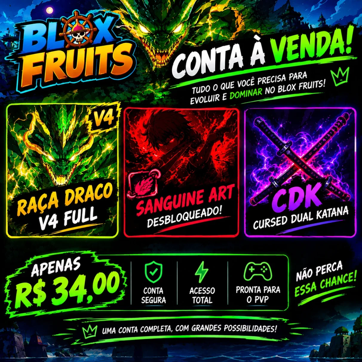 Conta blox fruits com raça draco - Roblox - DFG