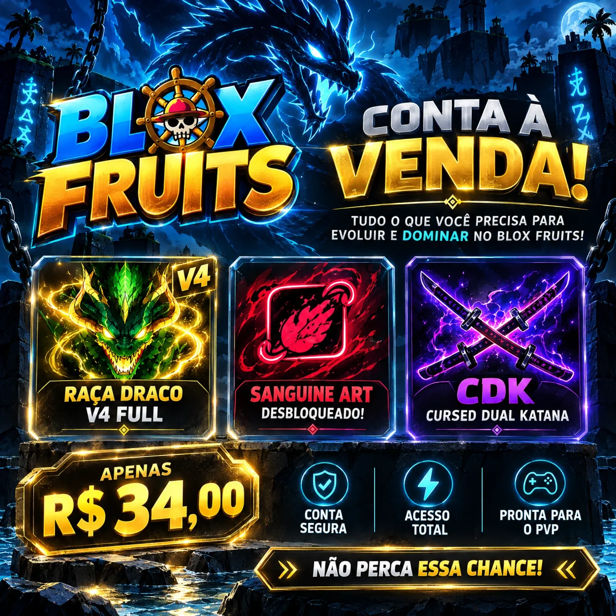 Conta blox fruits raça draco v4 full - Roblox - DFG