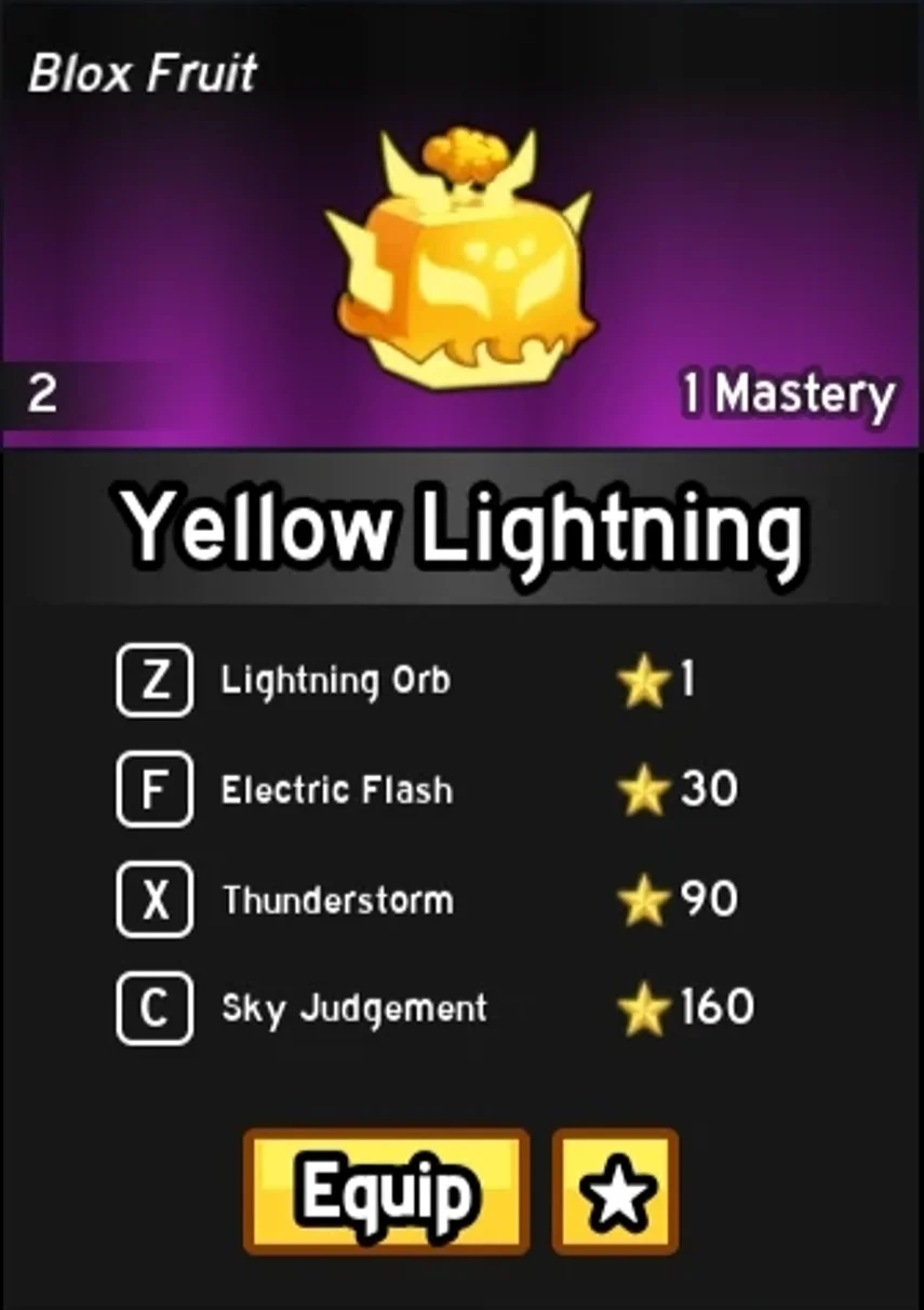 Blox Fruits Venda Yellow Lightning - Roblox - DFG