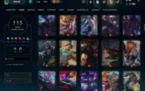 Ouro 4 com 120 Champs e 115 Skins ( MID / ADC / JG )