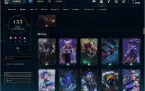 Conta bronze 3 com 133 skins e 105 champs