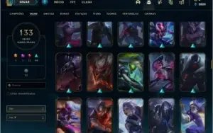 Conta bronze 3 com 133 skins e 105 champs