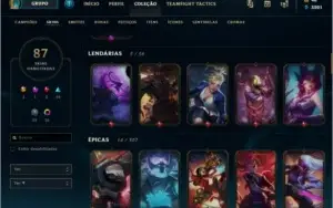 Vendo conta LV213, Gold 3 ,Full champs, 87 skins, 16 cromas