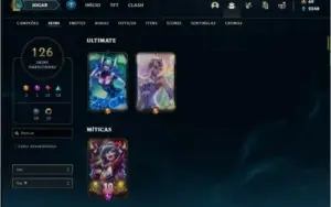 Conta ouro 4 com 134 champs e 126 skins (4 vitoriosas)