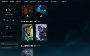 Unranked com TODOS os champs e 107 Skins + Duas skins RARAS