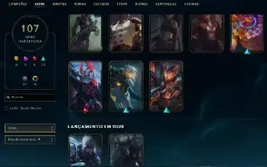 Unranked com TODOS os champs e 107 Skins + Duas skins RARAS