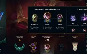 Conta de LoL Platina, com emote de mestre e eterno em todos