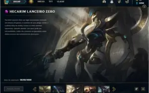 CONTA PLATINA 4 COM HECARIM LANCEIRO ZERO - SKIN MÍTICA