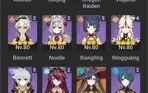 Conta genshin com 8 personagens T5 e 6 armas T5