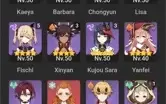 Conta genshin com 8 personagens T5 e 6 armas T5