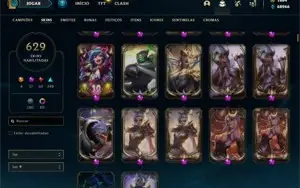 Conta LoL criada em 2014, elo mestre, 68k+ EA, 629 skins