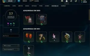 Conta LoL criada em 2014, elo mestre, 68k+ EA, 629 skins