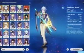 Conta AR55 - Ayato, Ganyu, Venti, Diluc e armas