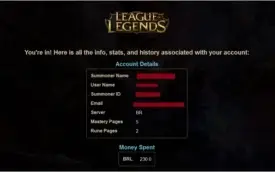 CONTA DIAMANTE 5 COM CHAMPIONS E SKINS