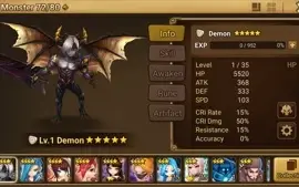 Reroll Summoners War lvl10 com Demon Light