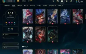 Conta bronze 1 com TODOS os champs e 101 Skins + 2 Raras