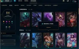 Conta Platina season na  passada, 84 skin Tdos campeões