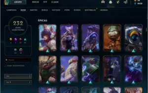 Conta lol, Gold 4, 232 skins , skins TFT + passe ativo