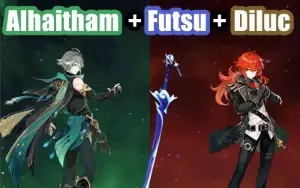 Conta Genshin Impact AR 7 com Alhaitham, Futsu e Diluc