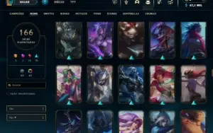 Ouro 1 com TODOS os champs e 166 Skins + 43 Cromas