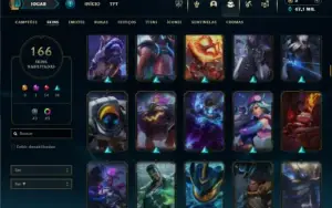 Ouro 1 com TODOS os champs e 166 Skins + 43 Cromas