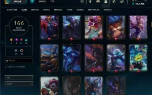 Ouro 1 com TODOS os champs e 166 Skins + 43 Cromas