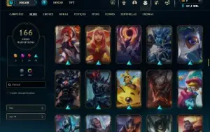 Ouro 1 com TODOS os champs e 166 Skins + 43 Cromas