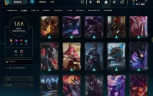 Ouro 1 com TODOS os champs e 166 Skins + 43 Cromas