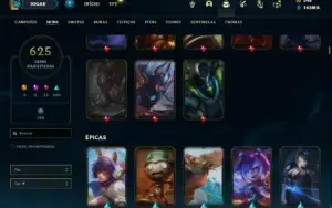 Conta Unranked com TODOS os champs e 625 Skins