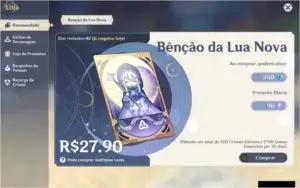 conta genshin AR 39; 42 dias de benção da lua c/ diluc
