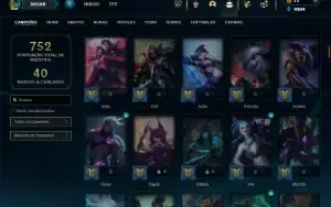 Platina 4 com TODOS os champs e 445 Skins + 40 Maestrias 7