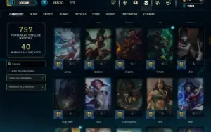 Platina 4 com TODOS os champs e 445 Skins + 40 Maestrias 7