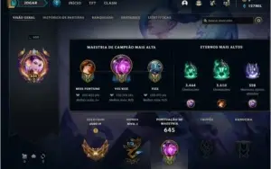 Conta nível 600, Ouro 4, 261 skins, todos os Champs
