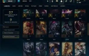 Mestre com 45 Champs e 2 Skins + 8 Fragmentos
