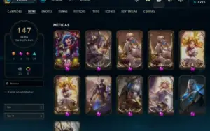 Conta LoL, Ex Platina, 147 Skins, várias míticas