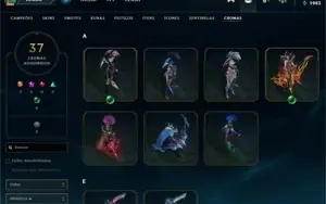 Conta de LoL nível 282 elo gold 170 skins 37 cromas