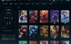 Conta de LoL nível 282 elo gold 170 skins 37 cromas