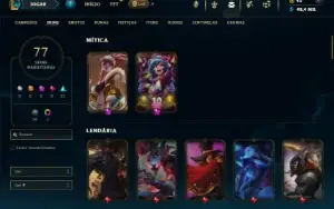 Unranked com 150 Champs e 77 Skins + 1 Prestigio