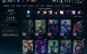 Unranked com TODOS os champs e 282 Skins ( SUP / MID / ADC )