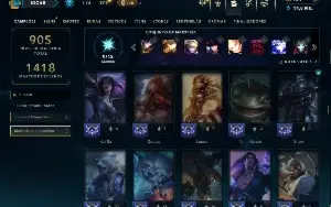 Unranked com TODOS os champs e 282 Skins ( SUP / MID / ADC )