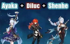 Conta Genshin Impact AR 10 com Ayaka, Shenhe e Diluc