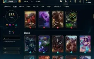 Conta ouro 4 com 138 skins e TODOS os champs