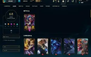 Unranked com 100 Champs e 68 Skins