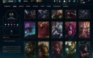 Unranked com 100 Champs e 68 Skins