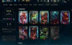 Unranked com TODOS os Champs e 250 Skins ( MID / SUP / JG )